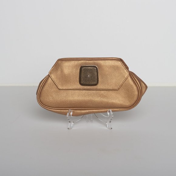 R & Y Augousti Gold Leather Clutch - Picture 4 of 4